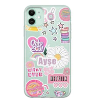 Apple Pink Sticker Tasarımlı Şeffaf Telefon Kılıfı