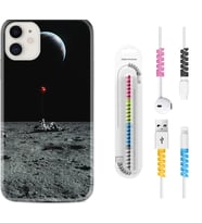 Apple iPhone 11 12 13 Mini Kılıf Kablo Koruma Spiral Silikon Astronoot Red Baloon 1608