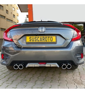 Honda Civic FC5 2016-2021 Araca Özel Siyah Gri Difüzör Tırnaklı Yuvarlak Egzoz Arka Tampon Eki İthal