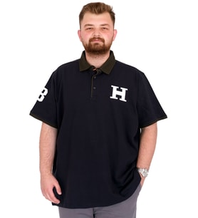 Mode XL Büyük Beden Erkek T-Shirt Polo Yaka H BROUDED U25312 Lacivert