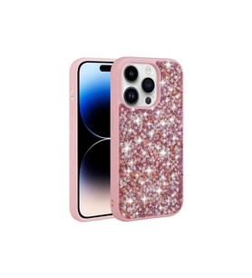 Apple iPhone 14 Pro Max Uyumlu Kılıf Parlak Taşlı Tasarım Zore Linea Kapak (Pembe)