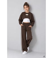 Bordo Kız Çocuk Crop Badili Zincir Detaylı Geniş Paça 3lü Takım 25002