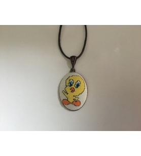 Kadın Erkek Çocuk Tweety İşlemeli Kanaviçe Kolye - Anahtarlık