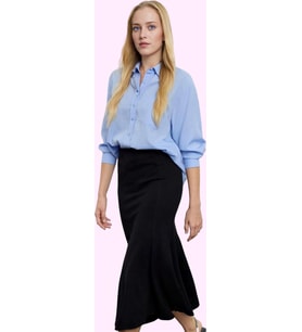 Kadın Moda Stil Midi Astarsız Örme Midi Esnek Örme Balık Etek (Siyah)