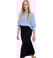 Kadın Moda Stil Midi Astarsız Örme Midi Esnek Örme Balık Etek (Siyah)