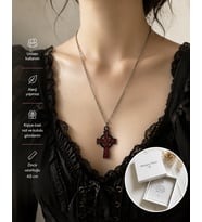 Kırmızı Siyah Desenli Alternatif Stil Kolye – Unisex Zincir Kolye