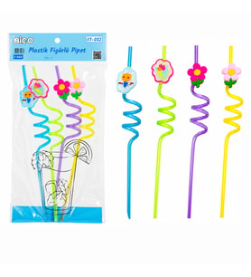 4PCS Kıvrımlı - Renkli Plastik Pipet Figürlü=mix