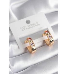 Pirinç Gold Renk Renkli Zirkon Taşlı Kadın Küpe - TJ-BKP8354