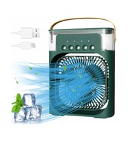 Beyaz Buzlu Vantilatör Mini Fan 5 Spreyli Su Püskürtmeli Buz Hazneli 600 ML Buhar Makinesi Nemlendirici Mini Klima (Yeşil)