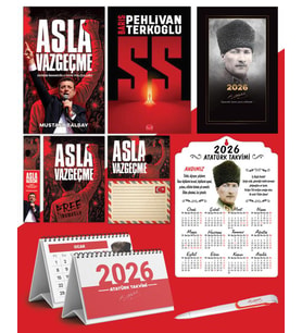 Asla Vazgeçme - Ayraç - Kartpostal - Poster - SS -  2026 Ajanda Komutan - Kalpaklı Ahşap Duvar Takvimi - Masa Takvimi