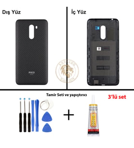 Yapıştırıcı Poco F1 Çizgili Yapıştırıcı Arka Pil Kapağı Batarya Kapağı + Yapıştırıcı ve Vida Seti