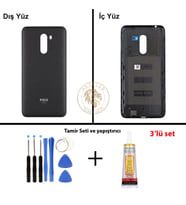 Yapıştırıcı Poco F1 Çizgili Yapıştırıcı Arka Pil Kapağı Batarya Kapağı + Yapıştırıcı ve Vida Seti