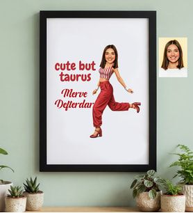 Kişiye Özel Karikatürlü Cute But Taurus Boğa Burcu Siyah Çerçeve Doğum Günü Hediyesi