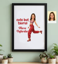 Kişiye Özel Karikatürlü Cute But Taurus Boğa Burcu Siyah Çerçeve Doğum Günü Hediyesi