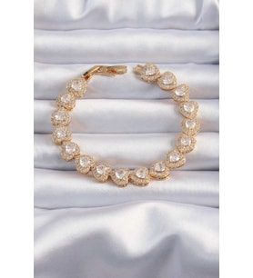 Pirinç Vip Seri Gold Renk Zirkon Taşlı Kalp Model Bileklik TJ-BB6316