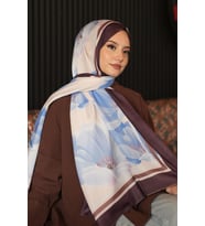 Şakayık Desen Mavi Pamuk Şal (Standart)