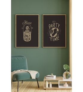 Minimalist Eğlence Tasarımlı 2'li Doğal Ahşap Çerçeveli Tablo