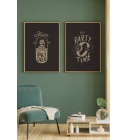 Minimalist Eğlence Tasarımlı 2'li Doğal Ahşap Çerçeveli Tablo