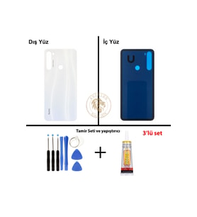 Xiaomi Redmi Note 8 Ay Işığı Beyazı Uyumlu Arka Kapak + Yapıştırıcı ve Vida Seti