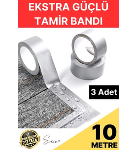3 Adet 10 Mt Gri Lifli Tamir Takviye Onarım Bandı Su Geçirmez Sızdırmaz Kuvvetli Dayanıklı Çatlak