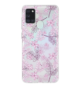 Samsung Galaxy A21s Uyumlu Kapak Floral Pudra Tasarımlı Şeffaf Silikon Kılıf