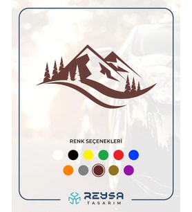 Dağ ve Ağaçlar Sticker17x17 Cm Kahverengi