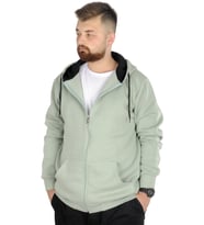 Mode XL Erkek Sweatshirt Kapşonlu Zippered Basic 20543 Su Yeşili