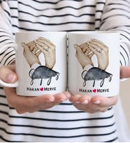 BK Gift Kişiye Özel Sevgili El Ele Tasarımlı İkili Beyaz Kupa Bardak-4, Sevgililer Günü, Sevgiliye Hediye