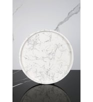 Mermer Desenli Sunum Tepsisi Yuvarlak Sunum Tabağı Sunumluk 28 Cm (Beyaz Gümüş)