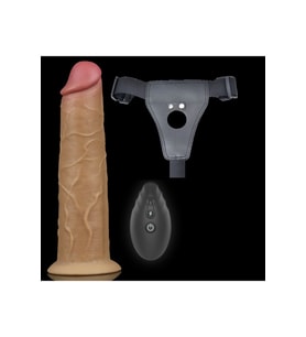 Belden Bağlamalı 20 cm Dual Layered Platinum Silicone Rotator Uzaktan Kumandalı Dildo
