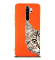 Xiaomi Redmi Note 8 Pro Uyumlu Lansman Kılıf Catface Tasarımlı İçi Kadife Kapak-Turuncu (Şeffaf)