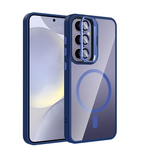 Lexroo Galaxy S25 Plus Kılıf Standlı ve Kamera Lens Hediyeli M-Safe Şarj Özellikli Etro Kılıf - Lacivert