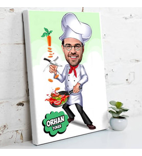 Usta Aşçı Karikatürlü Kanvas Tablo