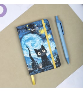 9x14 cm Sert Kapak Çizgili Not Okul Defteri - Meow Kedili 1 (Çok Renkli)