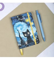 9x14 cm Sert Kapak Çizgili Not Okul Defteri - Meow Kedili 1 (Çok Renkli)