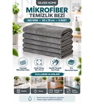 Silver Home 265 Gsm Havlu Gri Mikrofiber Temizlik Bezi 50x70 cm 5 Adet
