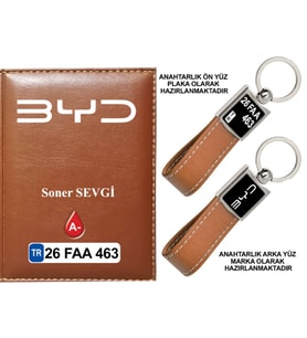 Plakanıza Özel  BYD Logolu Taba Ruhsat Kabı ve Anahtarlık