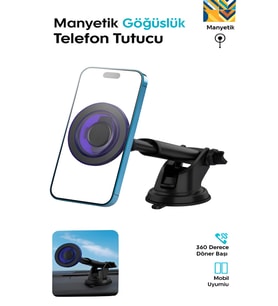 Magsafe Uyumlu 360° Ayarlanabilir Mıknatıslı Araç İçi Telefon Tutucu Torpido Montajlı Stand