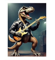 Elektro Gitar Çalan Dinozor Mdf Tablo