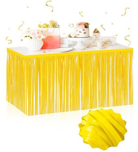 Kendinden Yapışkanlı Makaron Sarı Püsküllü Masa Eteği – 75 x 275 cm Parti Süslemesi
