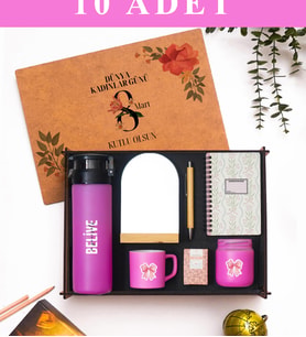 Kadınlar Günü 10’lu Set   – Ahşap Kutu, Ayna, Suluk, Fincan, Defter, Mum ve Türk Kahvesi