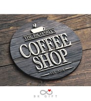 BK Gift Kişiye Özel Dekoratif Yuvarlak Ahşap Coffee Shop Tabelası 43cm - Model 2