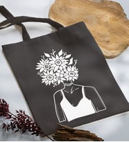 BK Gift Modern Art Tasarımlı Antrasit Kumaş Bez Çanta, Baskılı Omuz Çantası, Alışveriş Çantası, Anneye Hediye-5
