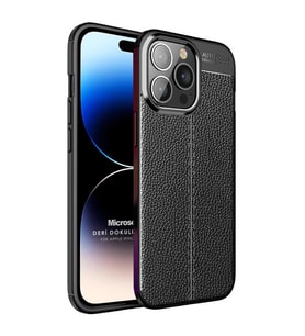 Microsonic Apple iPhone 14 Pro Kılıf Deri Dokulu Silikon Siyah
