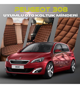 Peugeot 308 Kahverengi Renk Tay Tüyü Cepli & Terletmez Sırtlı Oto Koltuk Minder Seti - Koltuk Koruma Kılıfı (ÖN & ARKA TAM SET)