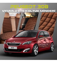 Peugeot 308 Kahverengi Renk Tay Tüyü Cepli & Terletmez Sırtlı Oto Koltuk Minder Seti - Koltuk Koruma Kılıfı (ÖN & ARKA TAM SET)