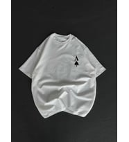 Unisex Bisiklet Yaka Baskılı Oversize T-Shirt - Beyaz