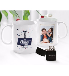 BK Gift Kişiye Özel Babalar Günü Hediyesi Fotoğraflı Kupa Bardak ve Benzinli Çakmak Seti-55 (Model 1)
