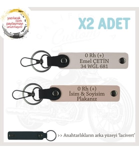 Hız Severlere Özel, İsim Plaka ve 0 Rh (+) Kan Grubu Yazılı x2 Anahtarlık Set, Yavruağzı-Pudra-Laci (Çok Renkli)