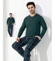 LYYN Boyraz 0692 Erkek Uzun Kol Penye Pijama Takımı (Petrol Yeşili)